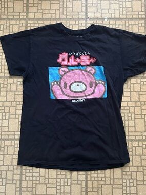 Gloomy Bear Kids Black Tee with Pink Bear Graphic